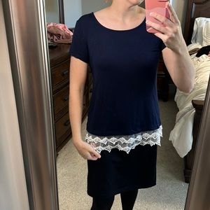 Navy Lace Trimmed Tee